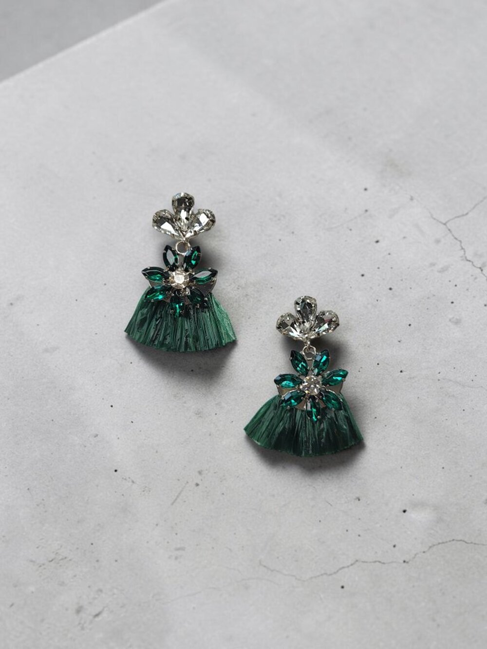 Emerald Green Fan Fringe Statement Earrings